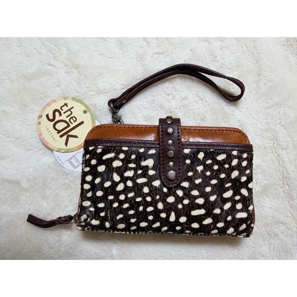 The Sak Handbags - The Sak Iris Smartphone Crossbody Wallet Tobacco Dot Leather Hair-on-Hide NEW